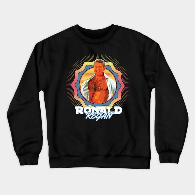 Ronald Regan ¯\_(ツ)_/¯ 90s Sun Aesthetic Fan Design Crewneck Sweatshirt by Shit Post Hero